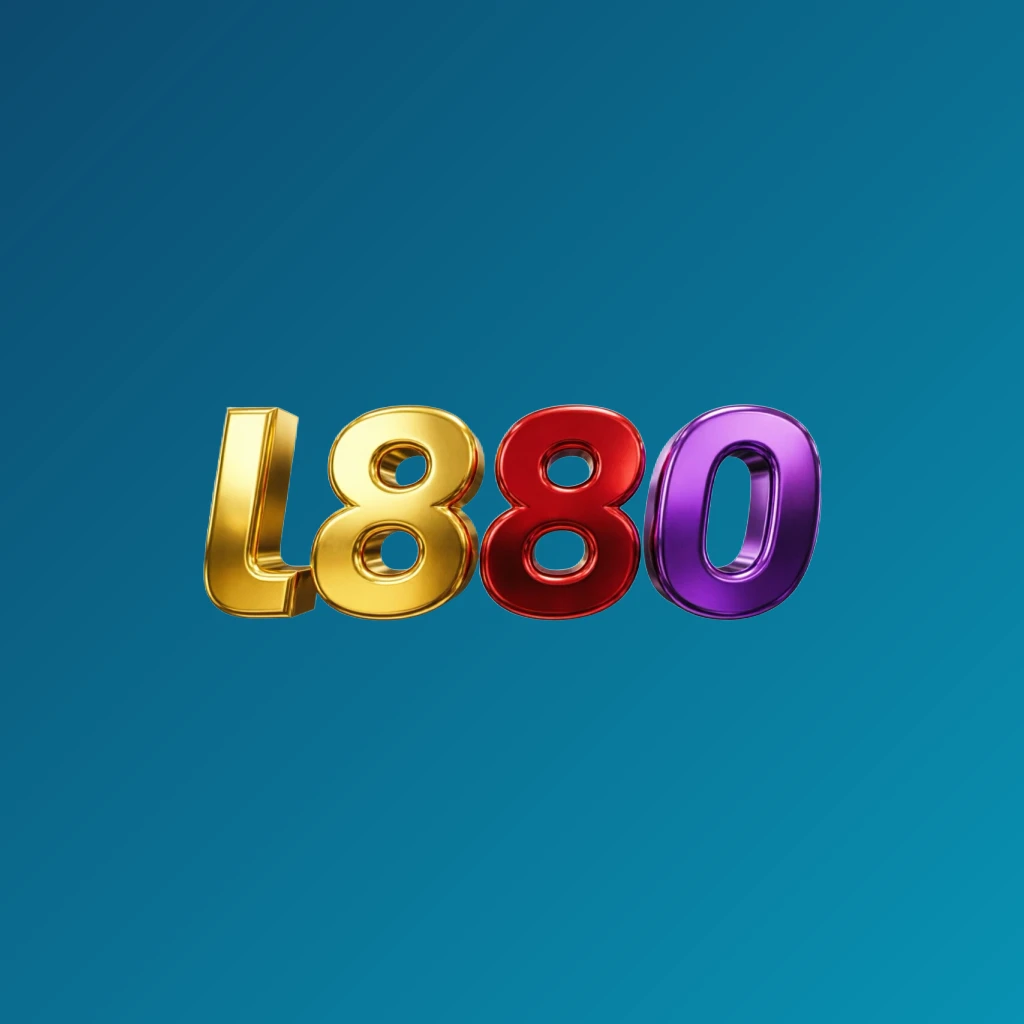 Bright premium l880 logo with thick uppercase typography in vivid gold, red, and purple colors, polished metallic finish, strong visual impact on a transparent background, designed as a horizontal rectangular wordmark for website header